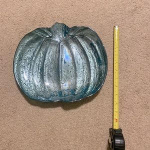 Aqua colored pumpkin platter, plate, teal, EUC, Fall